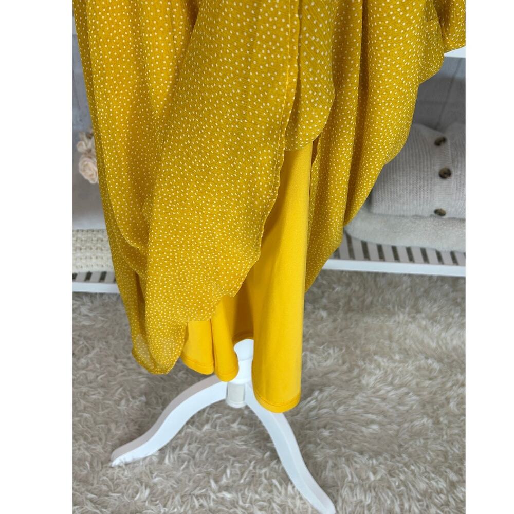 Le Lis Women’s Size M Yellow Polka Dot Lace Up Waist Lined A Line Dress #0481 - Picture 11 of 14
